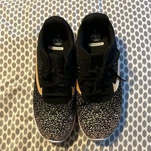 Women’s running sneakers- black with gold design, size 9